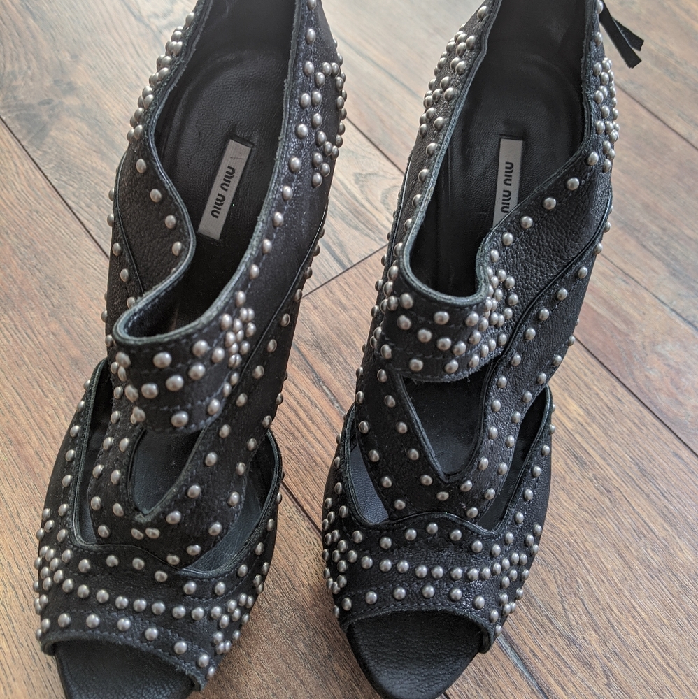 Miu Miu black studded heels worn three times